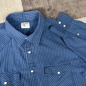Y2K Old Navy Mens XL Blue Pinstripe Pearl Snap Western Long Sleeve Shirt Cotton